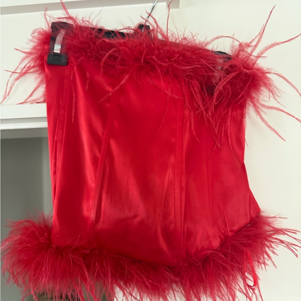 ILLA ILLA Red Feather Trim Bustier Top